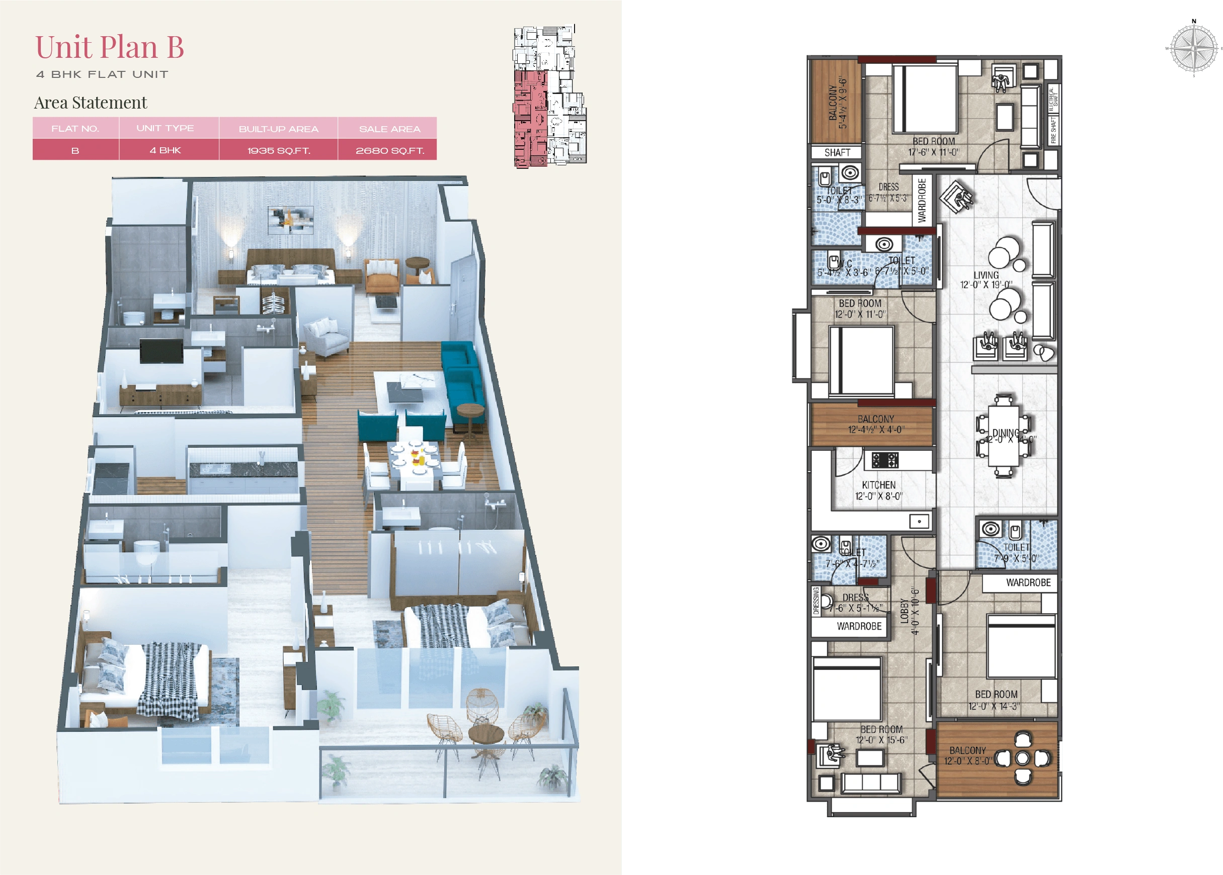Pink Oaks Unit Plan B 4 BHK grand residence