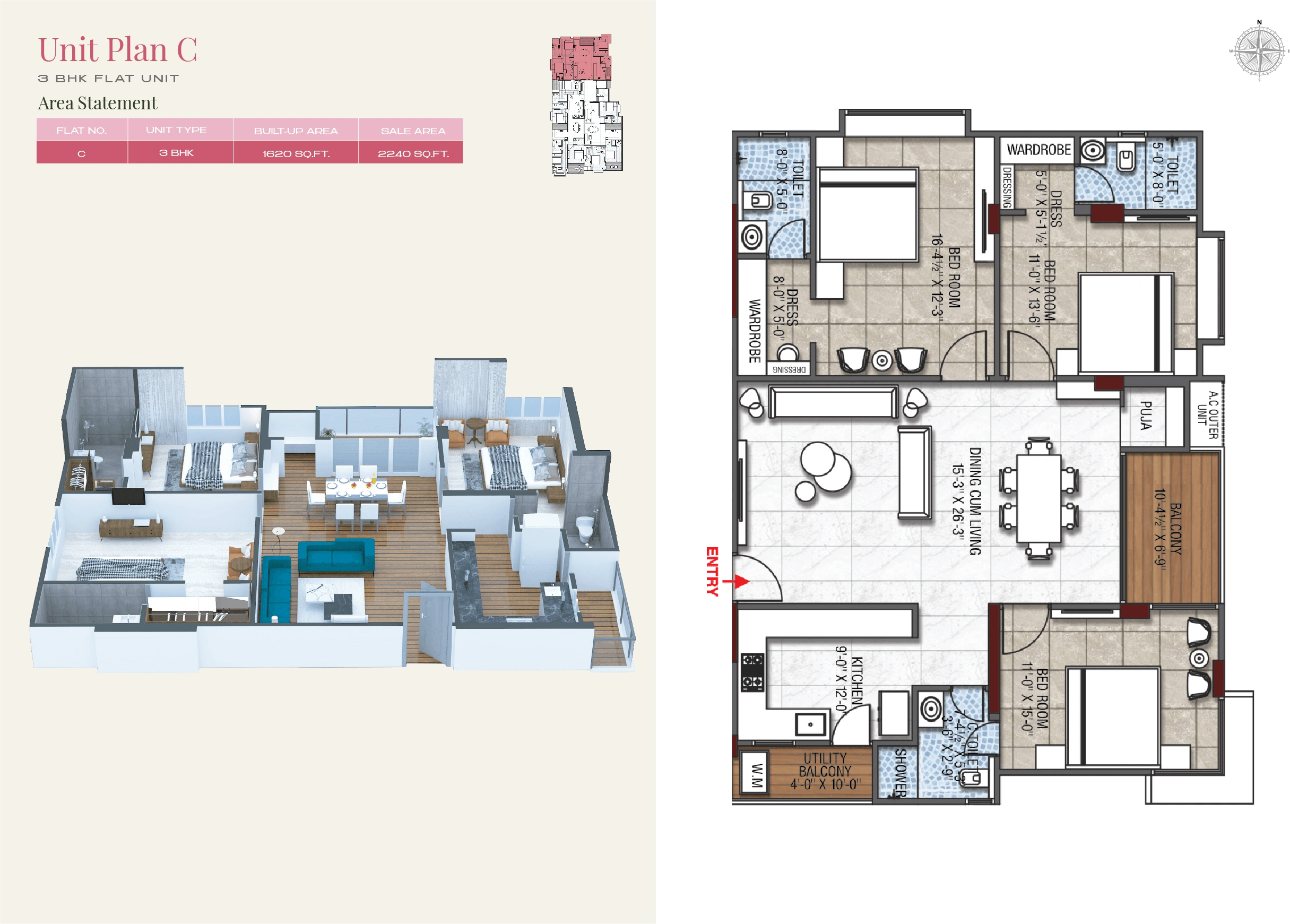 Pink Oaks Unit Plan C 3 BHK luxury residence